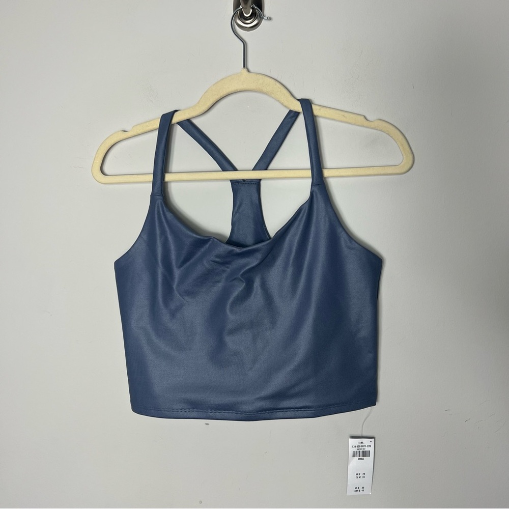 NEW AF Abercrombie & Fitch Shimmer Slate Blue Tank Top Long Line Crop Size S 751